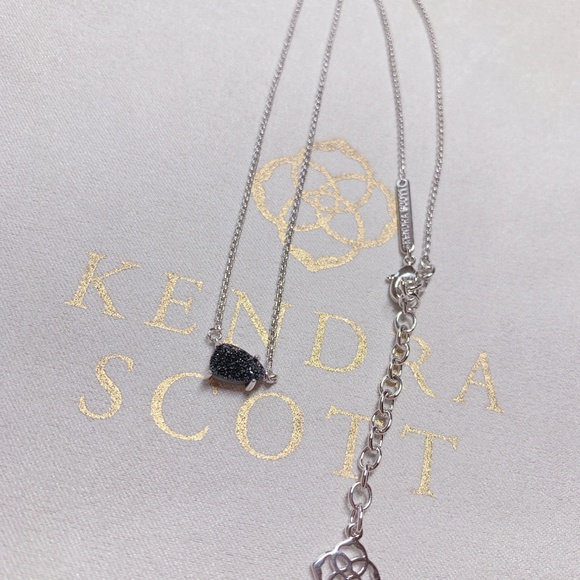 New Kendra Scott Helga Silver Black Drusy Necklace - Picture 2 of 3